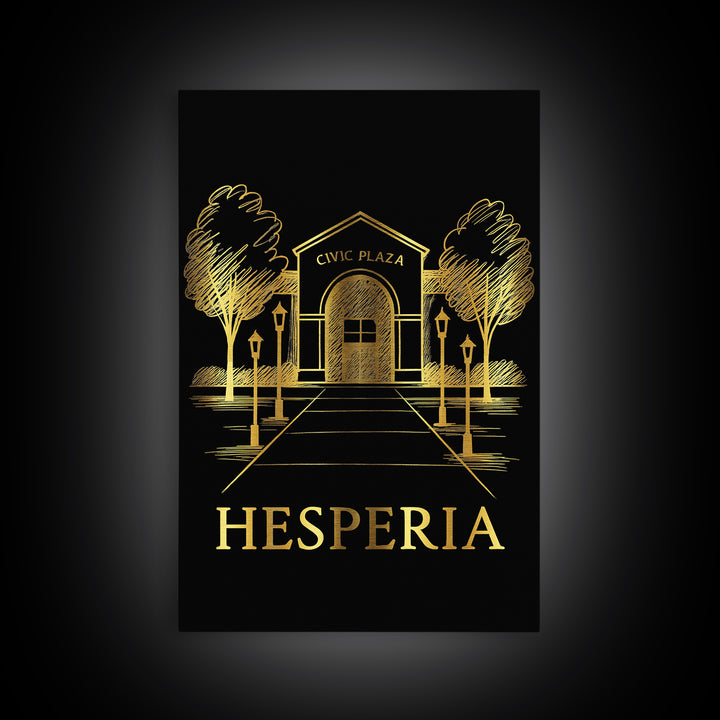 Hesperia Travel Poster, Canvas Print, Dark Background Poster Art, Hesperia Poster Print, Watercolor Skyline, Home Office Decor