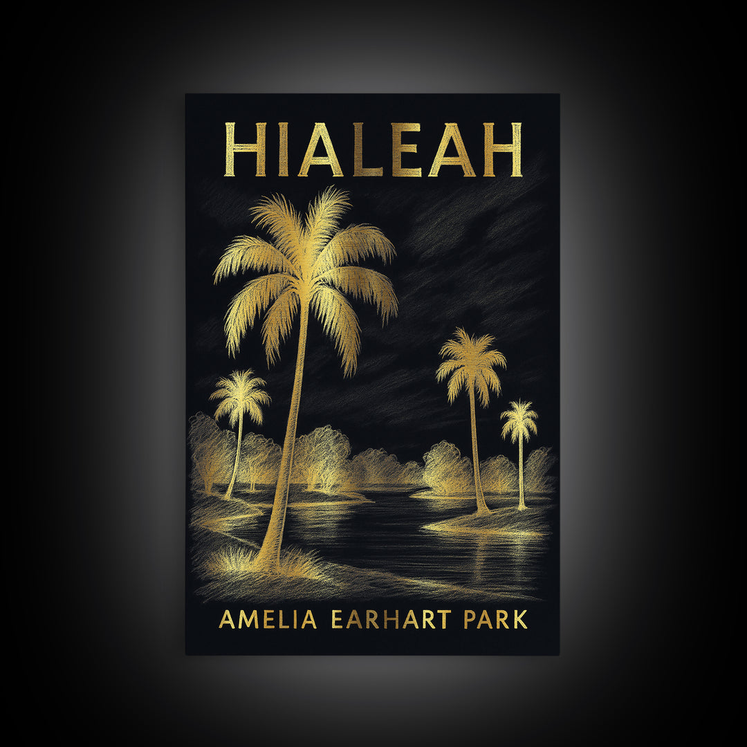 Hialeah Florida Travel Poster, Framed Canvas Print, Dark Background Poster Art, Hialeah Travel Art, Travel Poster Art, Travel Poster Set