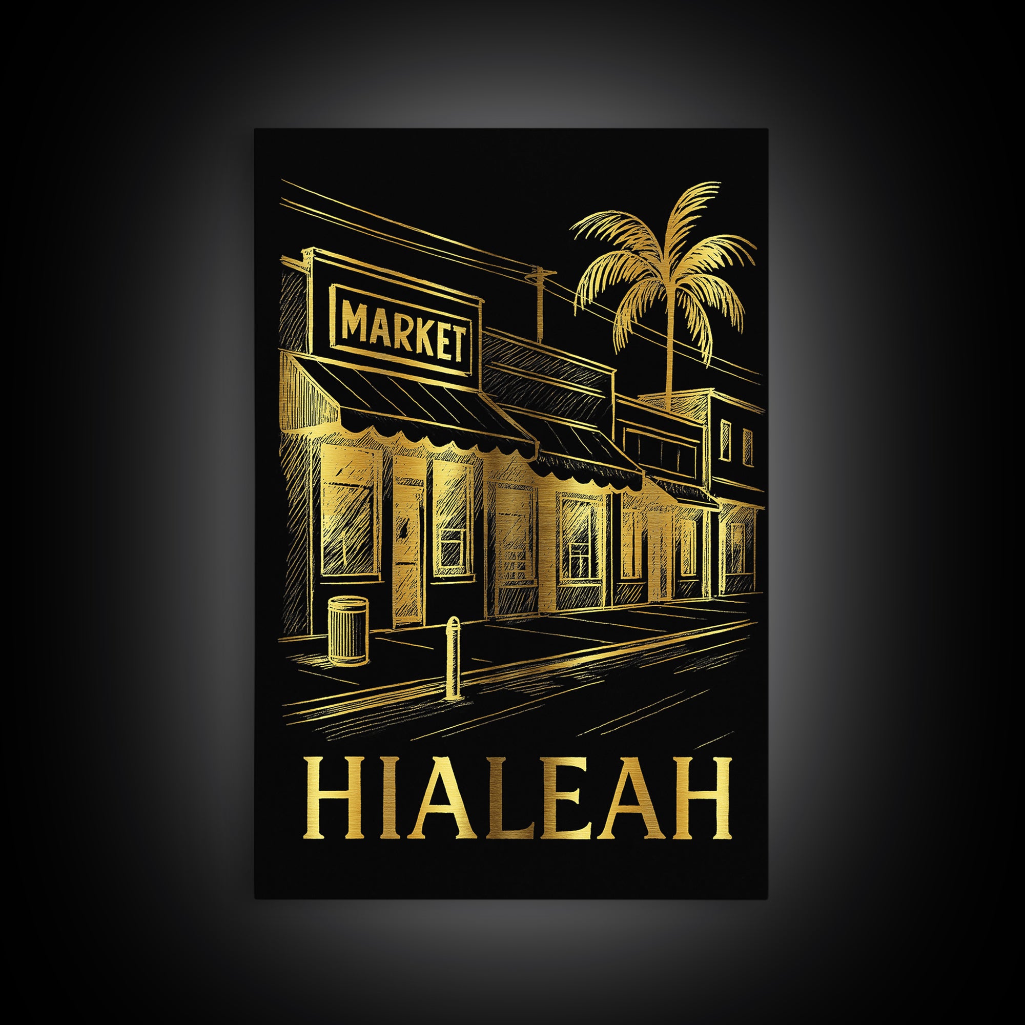 Hialeah Travel Poster, Framed Canvas Print, Elegant Gold City Art, Hialeah Poster Print, Travel Poster Set, Gift For Travelers