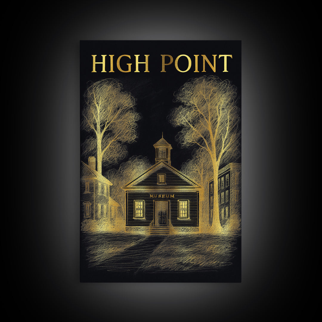 High Point Travel Poster, Canvas Print, Elegant Gold City Art, High Point Art Print, Home Office Decor, Watercolor Skyline, Wall Art