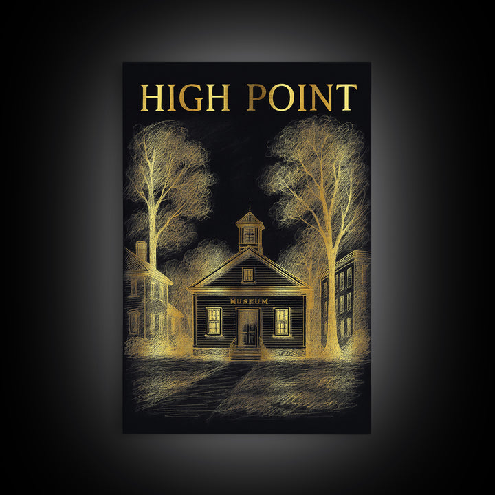 High Point Travel Poster, Canvas Print, Elegant Gold City Art, High Point Art Print, Home Office Decor, Watercolor Skyline, Wall Art