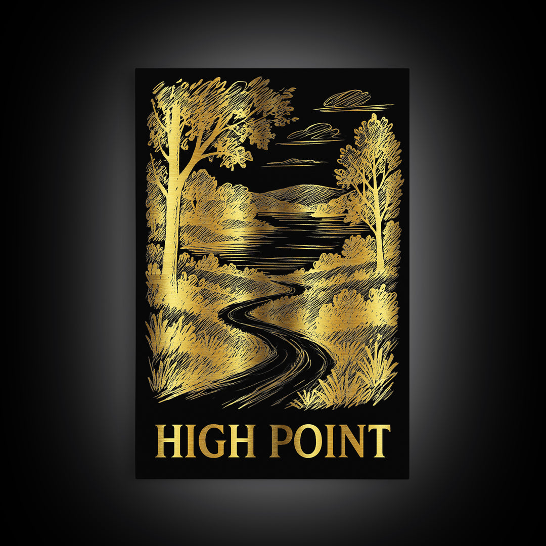 Hight Point Travel Poster, Canvas Print, Elegant Gold City Art, Hight Point City Art, Vintage City Art, Retro Travel Print, Poster Art