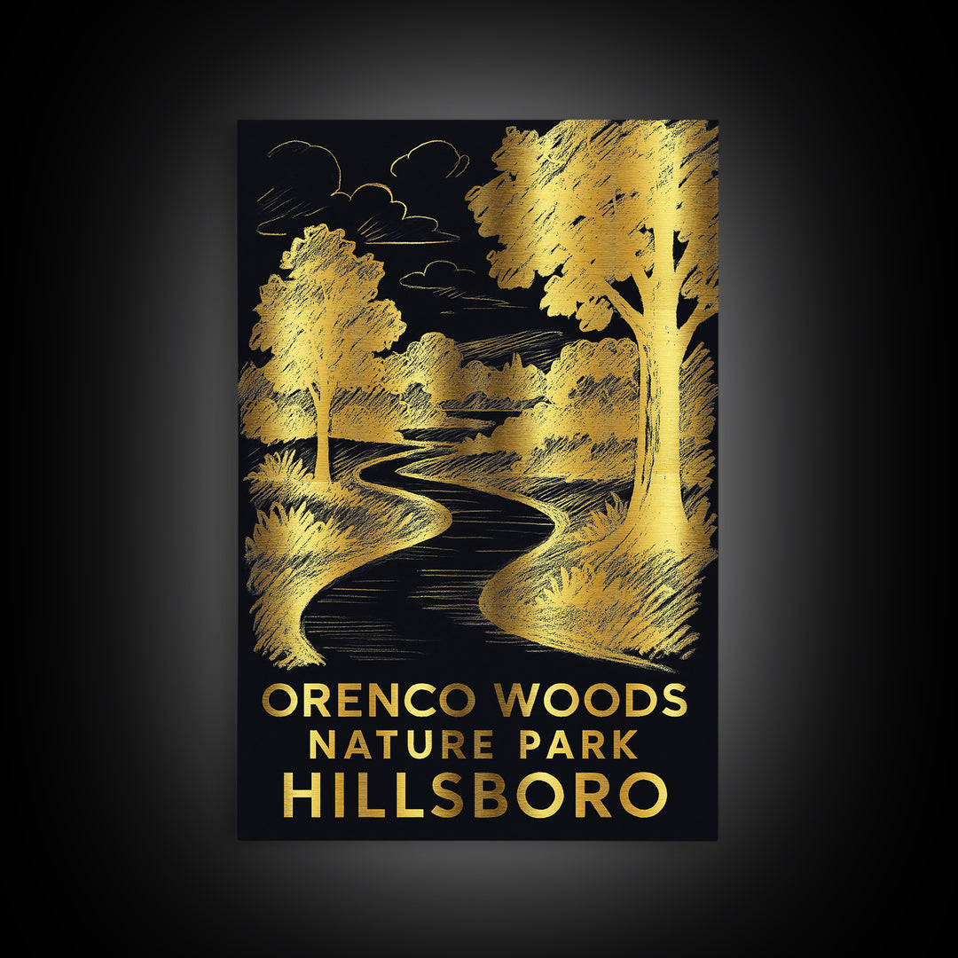 Hillsboro Travel Poster, Framed Canvas Print, Elegant Gold City Art, Hillsboro Poster Print, Travel Art Print, Watercolor City Skyline