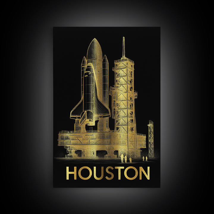 Houston Texas Travel Poster, Canvas Print, Gold Sketch Wall Art, Houston Art Print, Travel Wall Art, Retro Travel Print, Travel Print