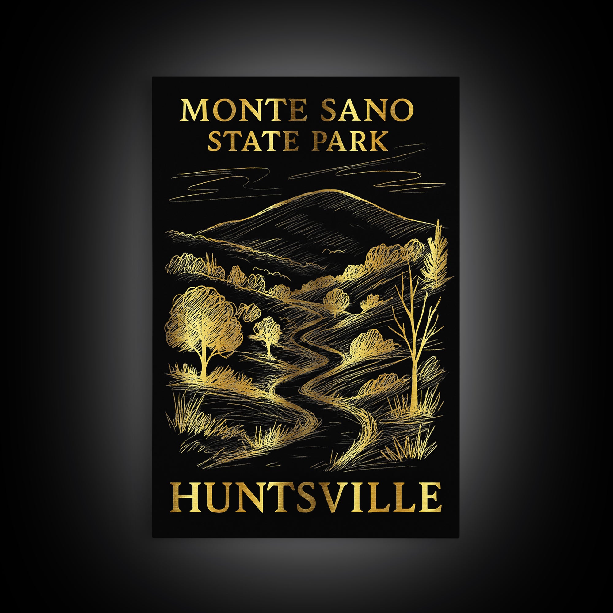 Huntsville Travel Poster, Framed Canvas Print, Elegant Gold City Art, Huntsville Art Print, Vintage City Poster, Fine Art Print