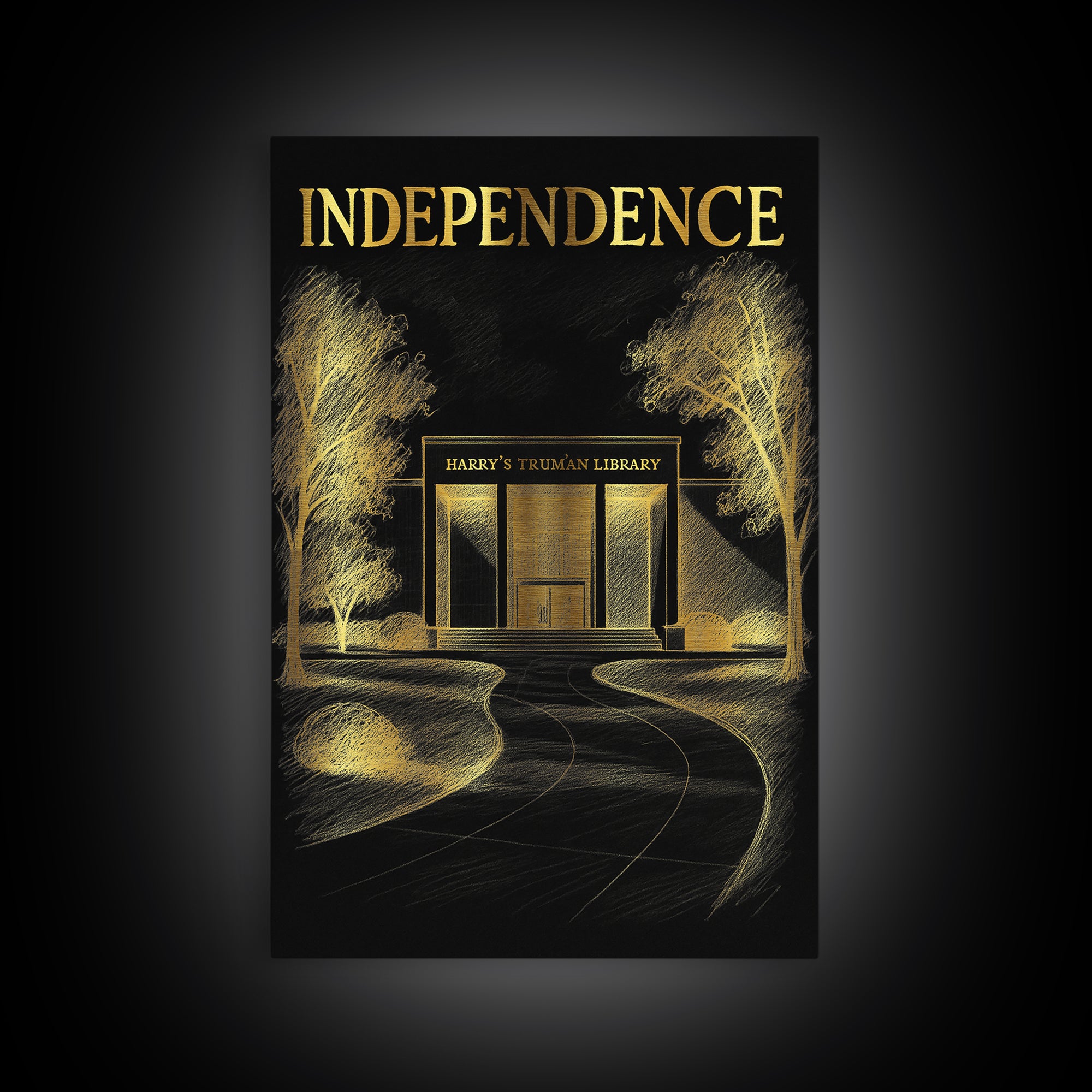 Independence Missouri Travel Poster, Canvas Print, Elegant Gold City Art, Independence Poster Print, City Illustration, Travel Poster Set