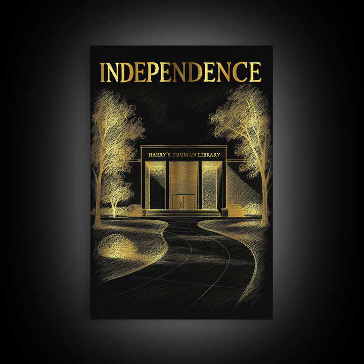 Independence Missouri Travel Poster, Canvas Print, Elegant Gold City Art, Independence Poster Print, City Illustration, Travel Poster Set