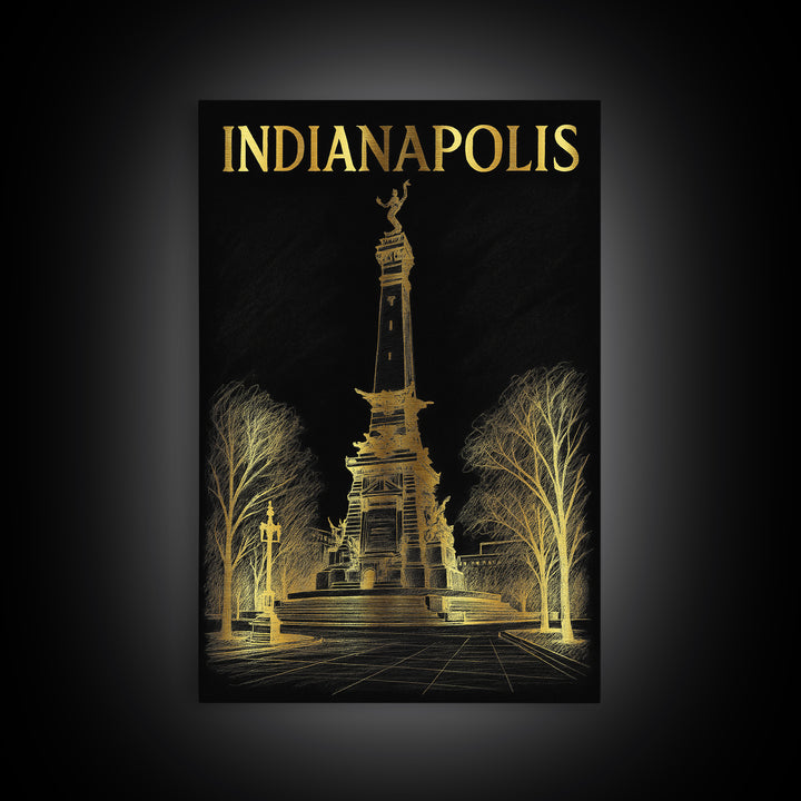 Indianapolis Indiana Travel Poster, Canvas Print, Gold Sketch Wall Art, Indianapolis Poster Print, Wall Decor, City Art Print, Poster Art