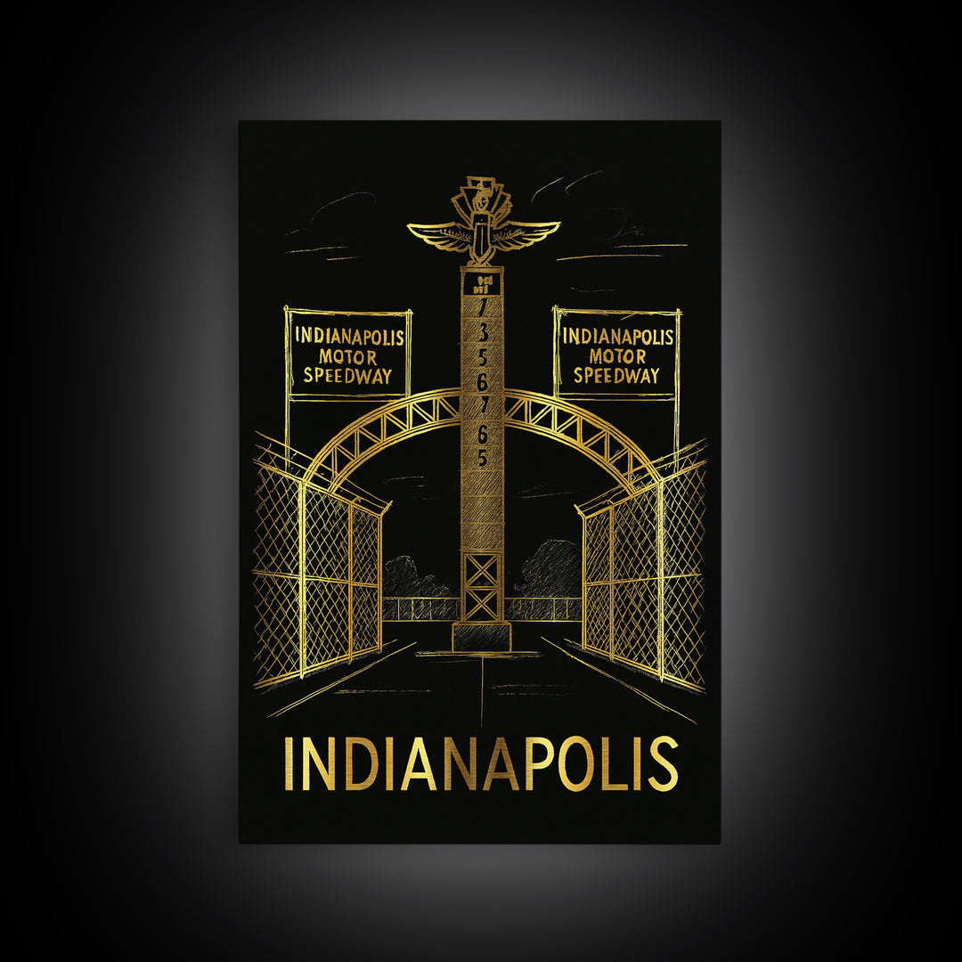 Indianapolis Travel Poster, Framed Canvas Print, Dark Background Poster Art, Indianapolis Wall Art, Wanderlust Decor, City Art Print
