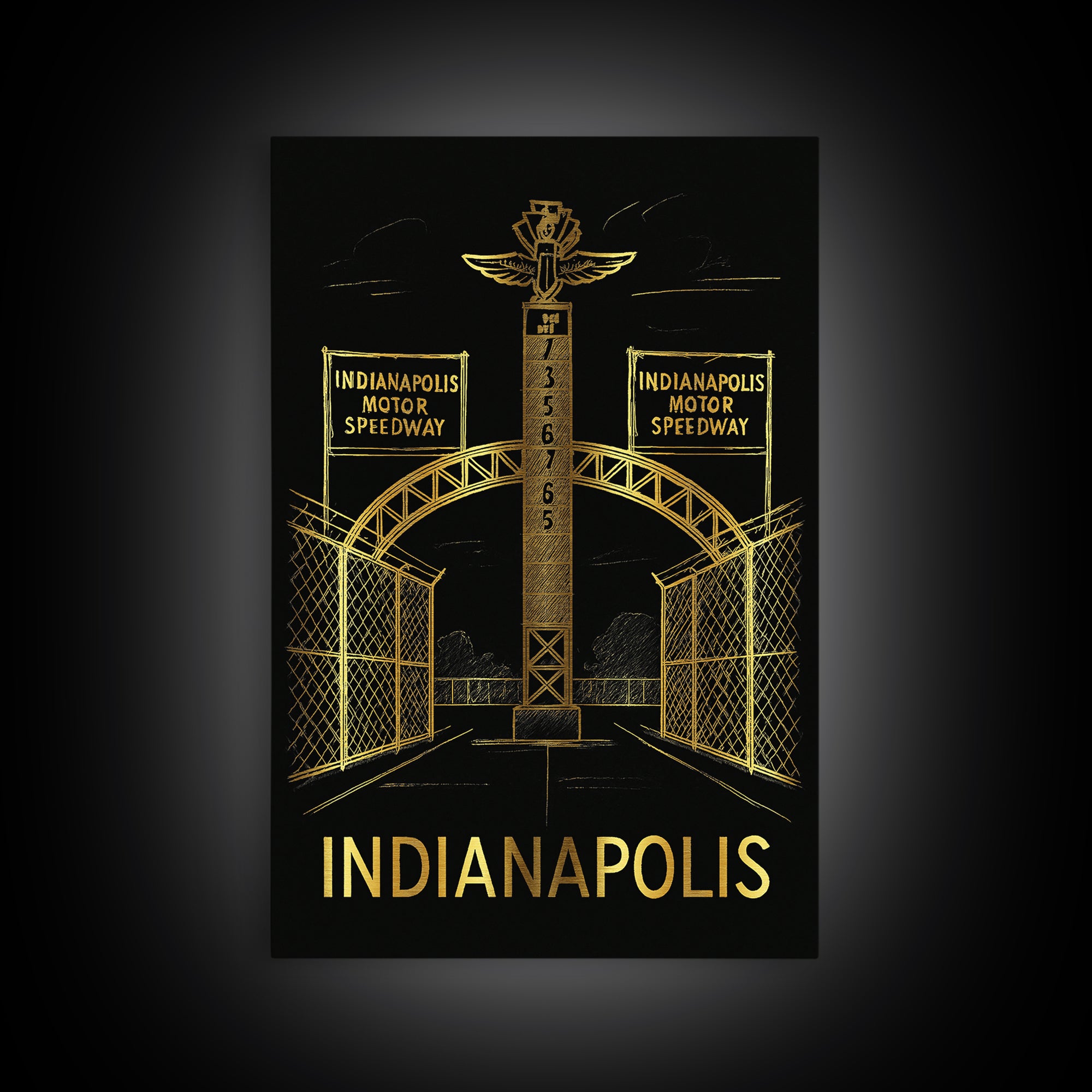 Indianapolis Travel Poster, Framed Canvas Print, Dark Background Poster Art, Indianapolis Wall Art, Wanderlust Decor, City Art Print