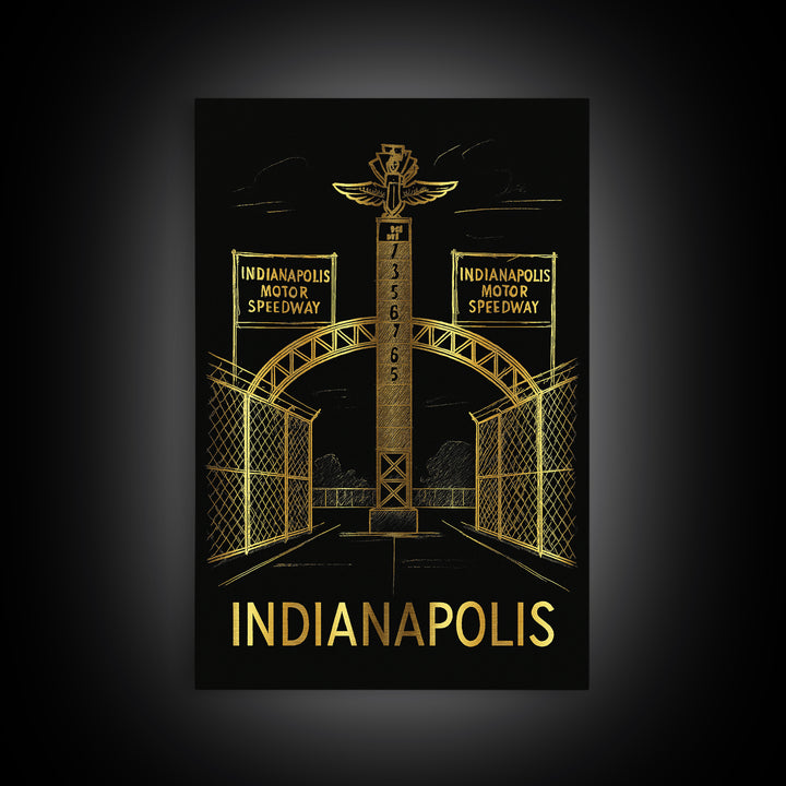 Indianapolis Travel Poster, Framed Canvas Print, Dark Background Poster Art, Indianapolis Wall Art, Wanderlust Decor, City Art Print