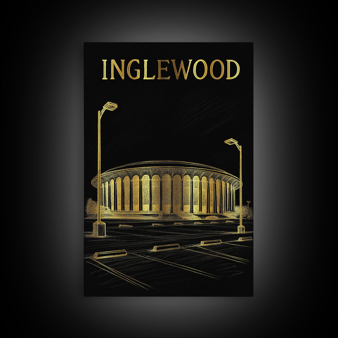 Inglewood California Travel Poster, Canvas Print, Elegant Gold City Art, Inglewood City Art, Retro Travel Print, Fine Art Print, Wall Art