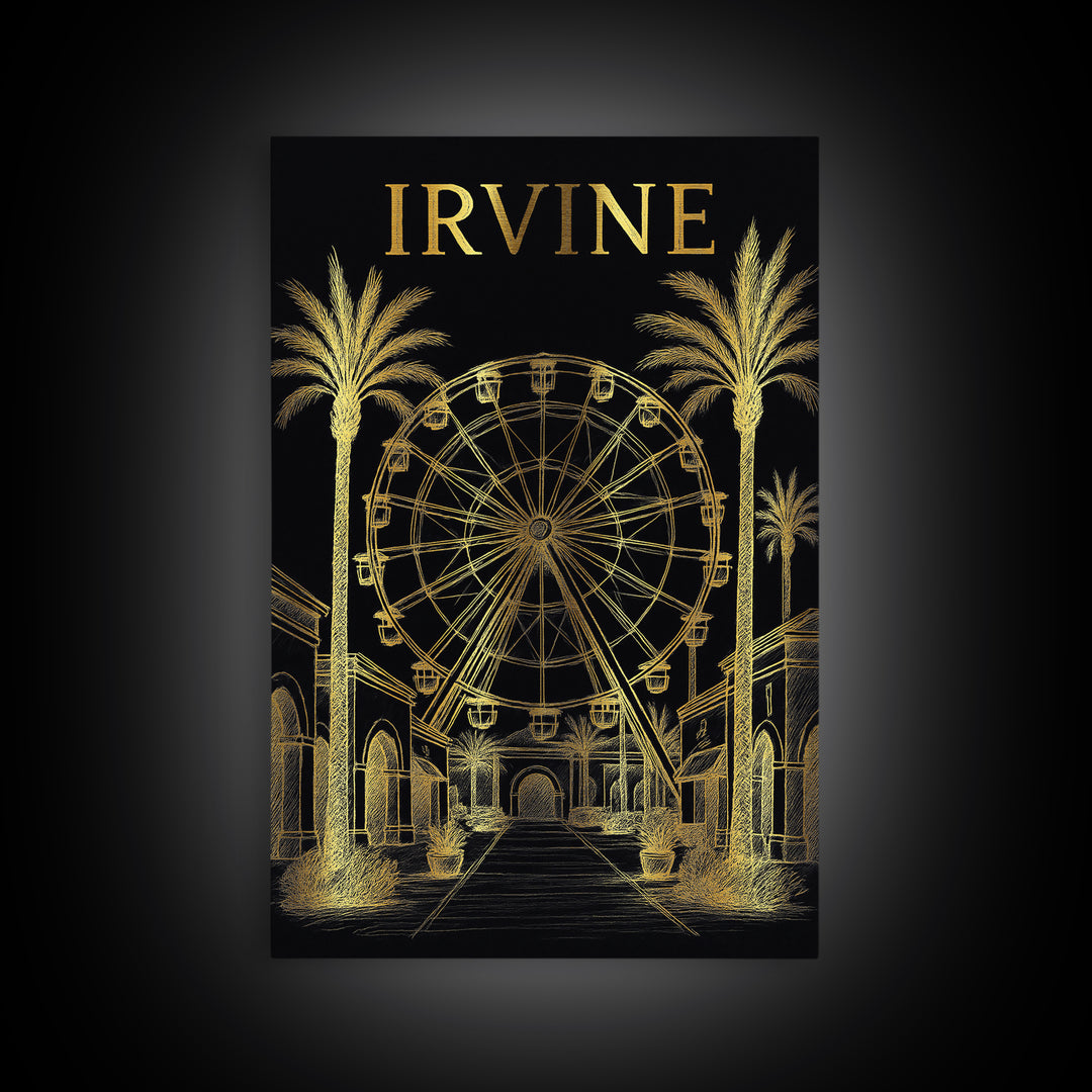 Irvine California Travel Poster, Canvas Print, Dark Background Poster Art, Irvine Wall Art, Home Office Decor, Modern Wall Decor, Wall Art