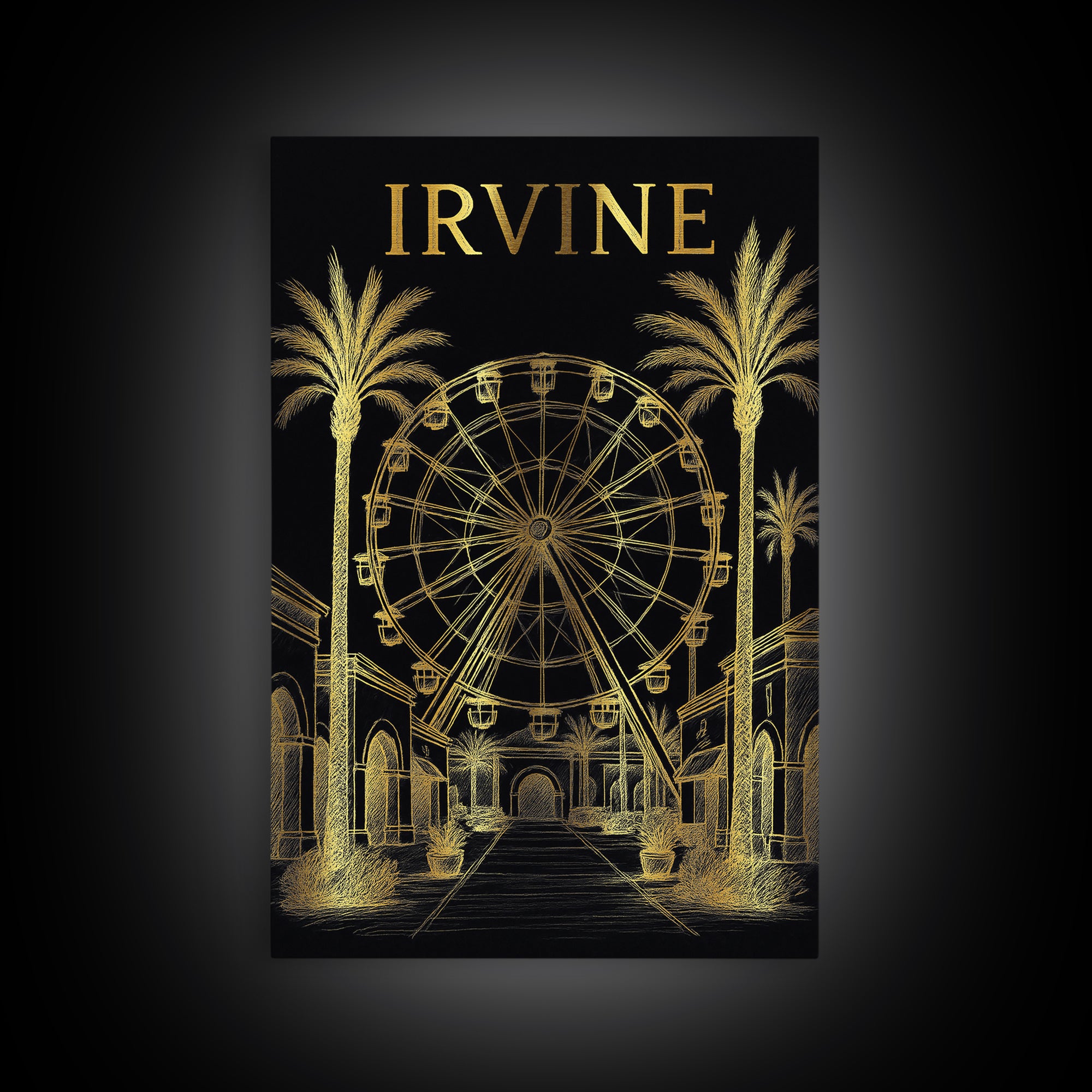 Irvine California Travel Poster, Canvas Print, Dark Background Poster Art, Irvine Wall Art, Home Office Decor, Modern Wall Decor, Wall Art