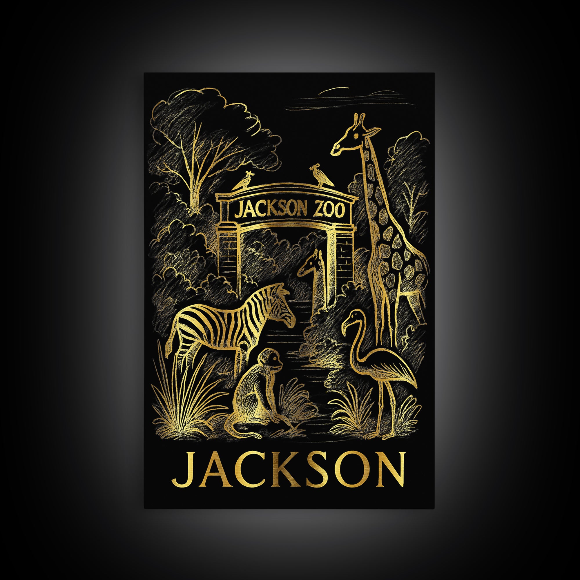Jackson Travel Poster, Canvas Print, Elegant Gold City Art, Jackson Poster Print, City Art Print, Mid Century Wall Art, Home Office Decor