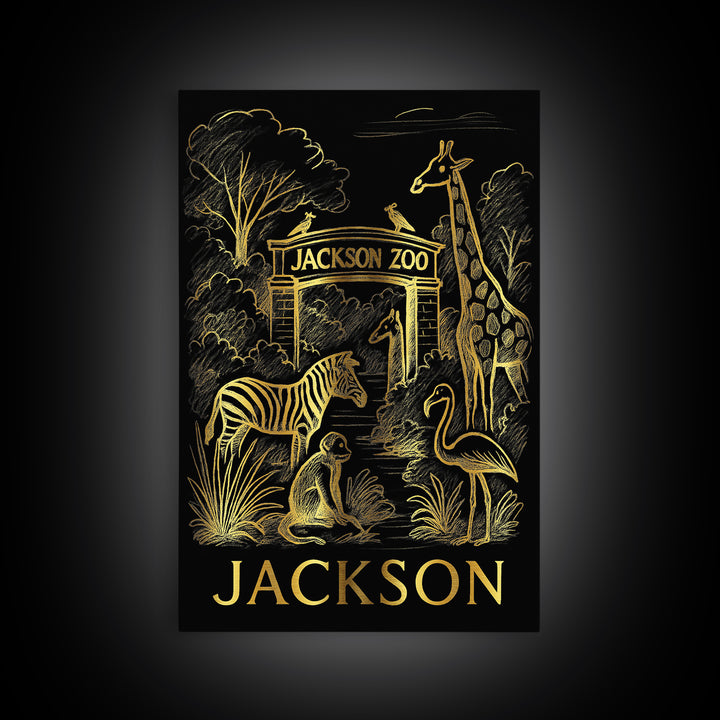 Jackson Travel Poster, Canvas Print, Elegant Gold City Art, Jackson Poster Print, City Art Print, Mid Century Wall Art, Home Office Decor
