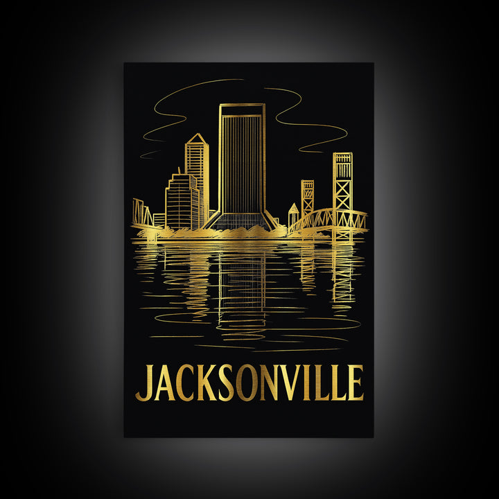 Jacksonville Travel Poster, Canvas Print, Elegant Gold City Art, Jacksonville Wall Art, Gift For Travelers, Wanderlust Decor, Wall Art