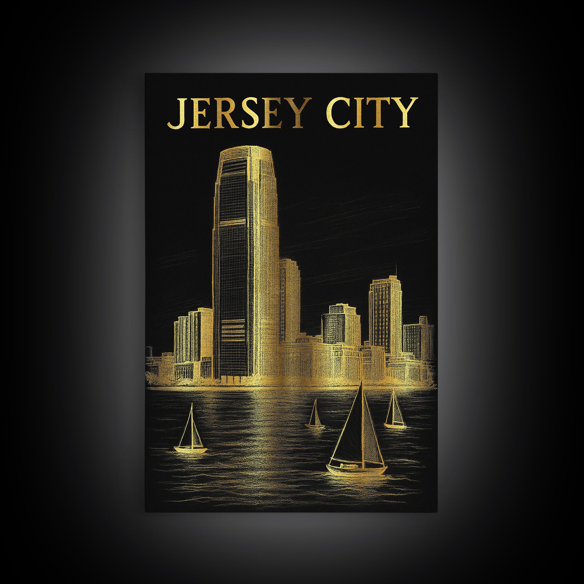 Jersey City New Jersey Travel Poster, Canvas Print, Dark Background Poster Art, Jersey City Travel Art, Fine Art Print, City Travel Prints