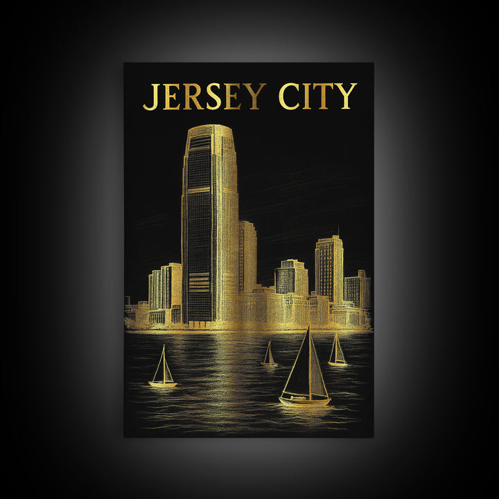 Jersey City New Jersey Travel Poster, Canvas Print, Dark Background Poster Art, Jersey City Travel Art, Fine Art Print, City Travel Prints