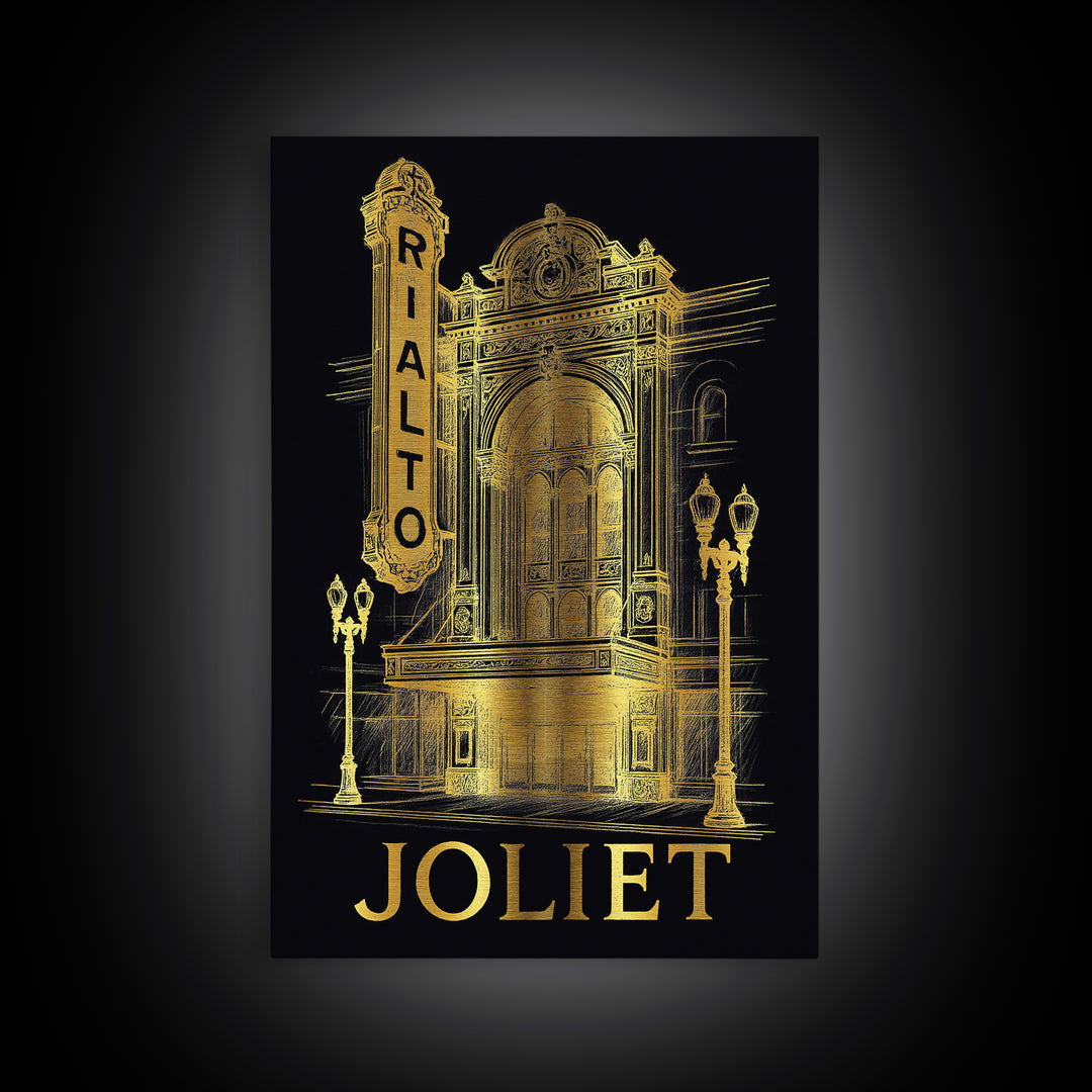 Joliet Travel Poster, Framed Canvas Print, Dark Background Poster Art, Joliet Poster Print, Vintage City Poster, Vintage Travel Art