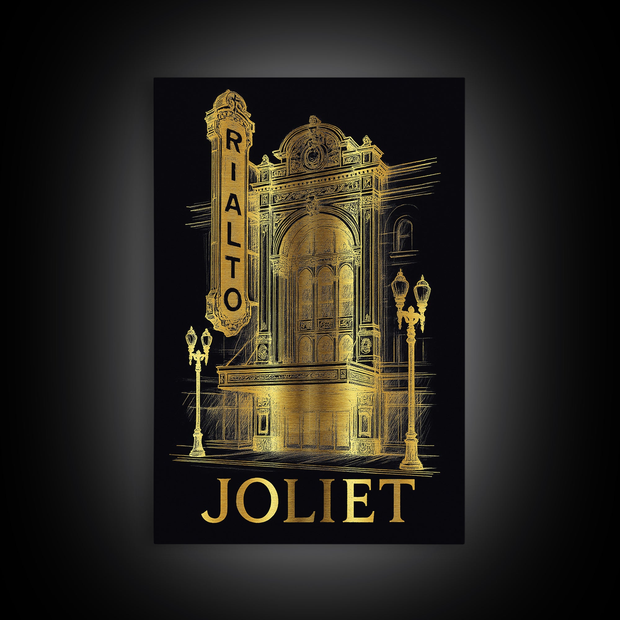 Joliet Travel Poster, Framed Canvas Print, Dark Background Poster Art, Joliet Poster Print, Vintage City Poster, Vintage Travel Art