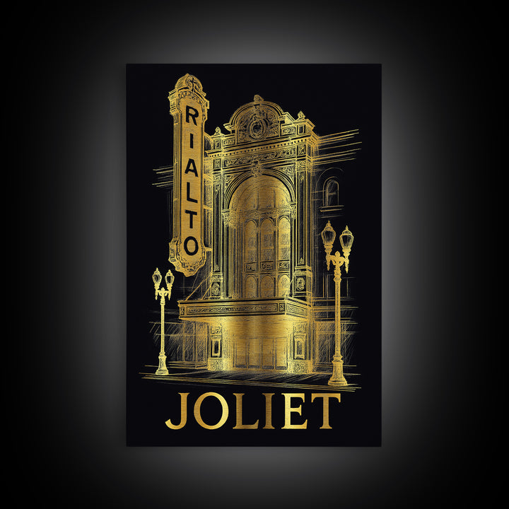 Joliet Travel Poster, Framed Canvas Print, Dark Background Poster Art, Joliet Poster Print, Vintage City Poster, Vintage Travel Art