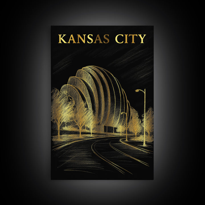 Kansas City Travel Poster, Framed Canvas Print, Dark Background Poster Art, Kansas City Wall Art, Retro Travel Print, Vintage City Art