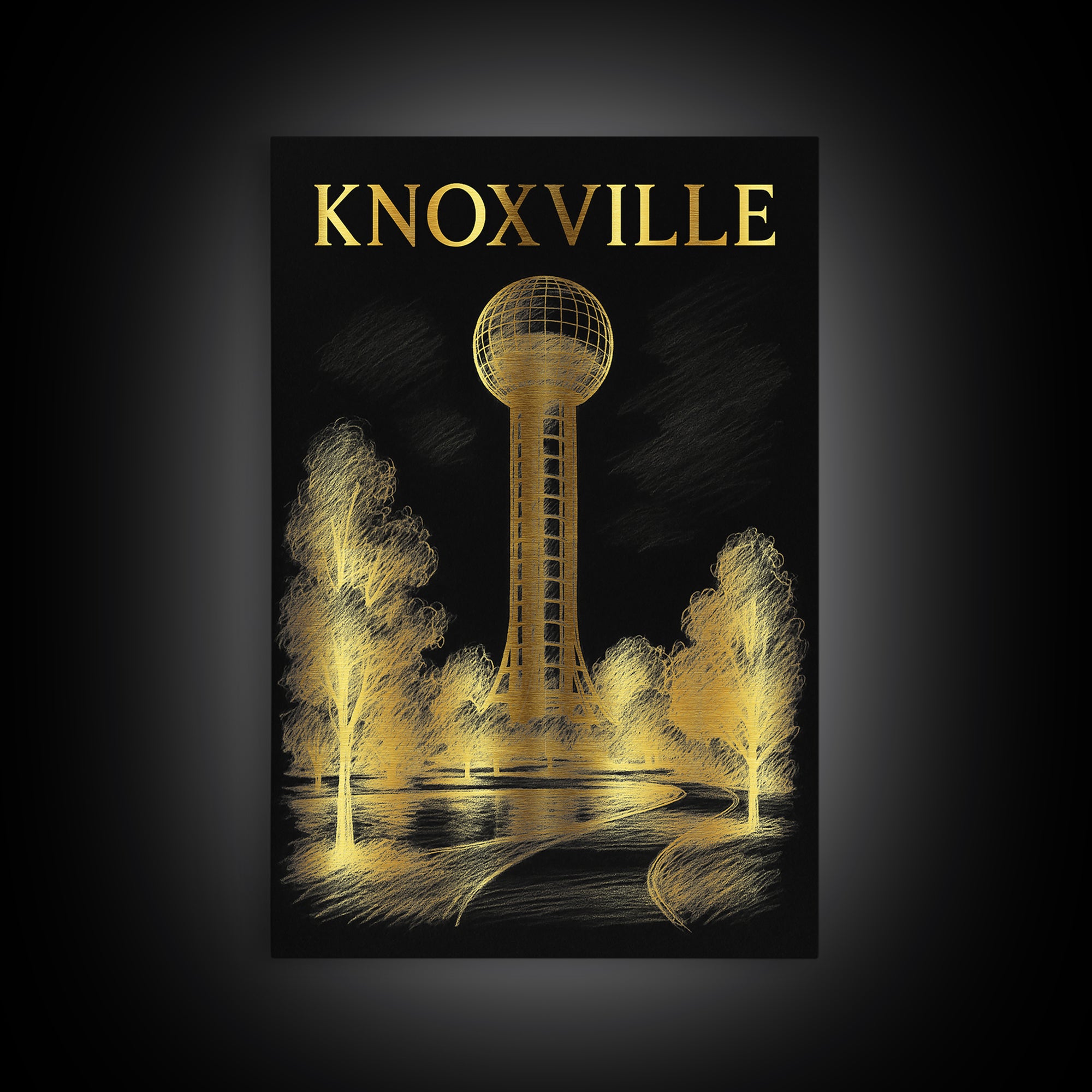 Knoxville Tennessee Travel Poster, Canvas Print, Elegant Gold City Art, Knoxville Poster Print, Travel Art Print, Travel Print, Wall Art