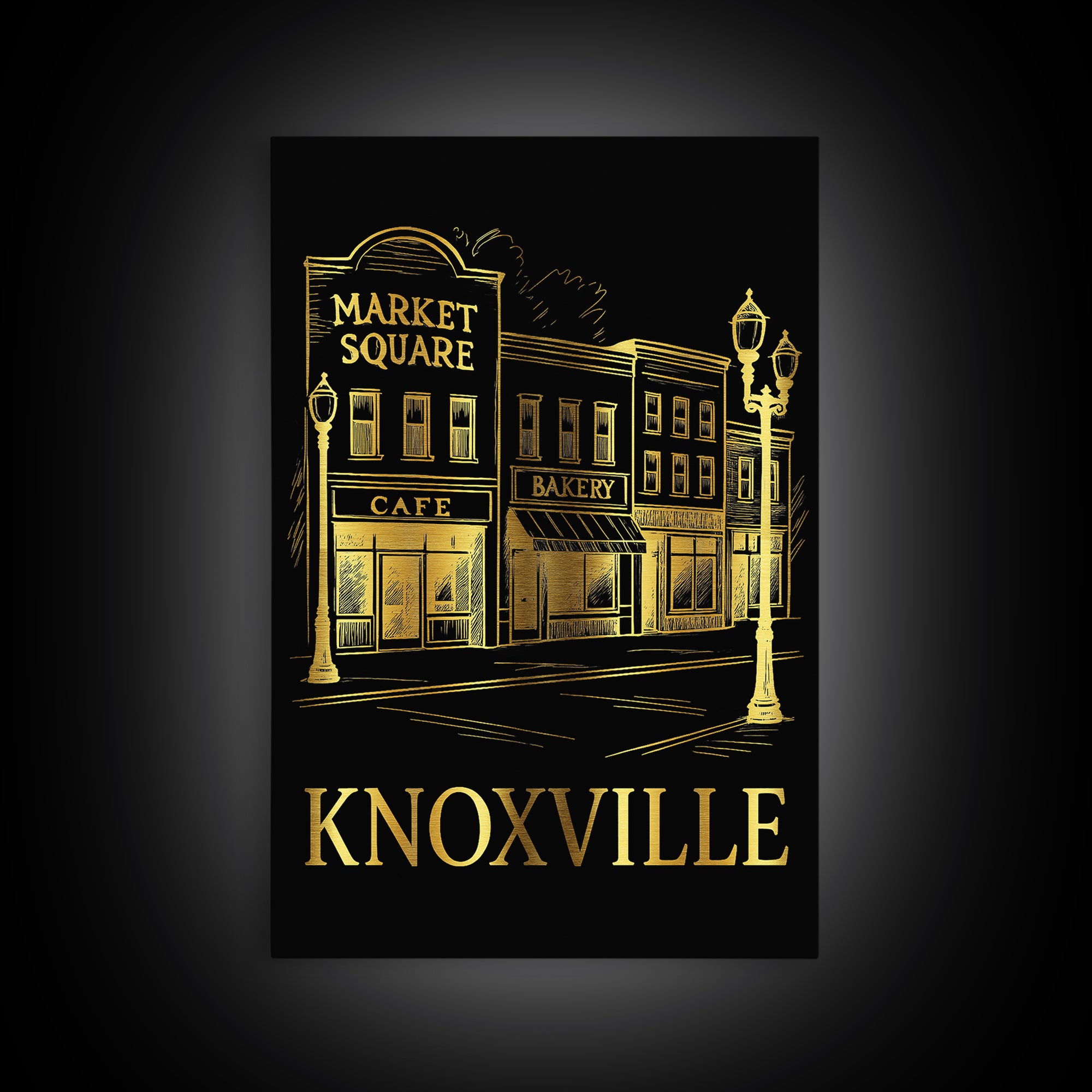 Knoxville Travel Poster, Canvas Print, Dark Background Poster Art, Knoxville Poster Print, Modern Wall Decor, Watercolor Downtown Skyline