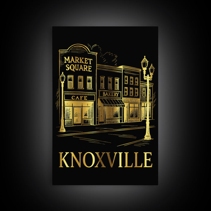 Knoxville Travel Poster, Canvas Print, Dark Background Poster Art, Knoxville Poster Print, Modern Wall Decor, Watercolor Downtown Skyline