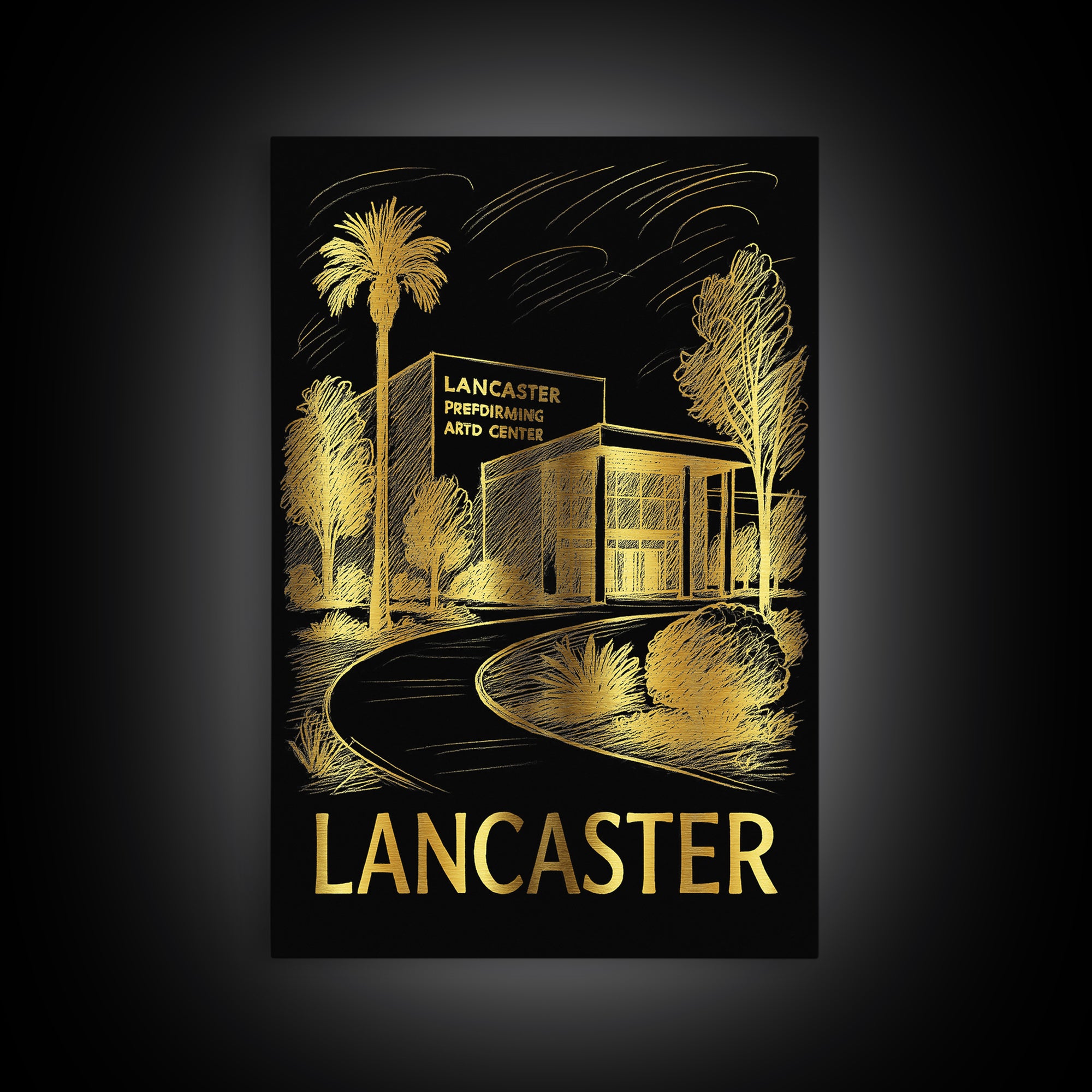Lancaster Travel Poster, Framed Canvas Print, Dark Background Poster Art, Lancaster Travel Art, Mid Century Wall Art, Eclectic Wall Decor