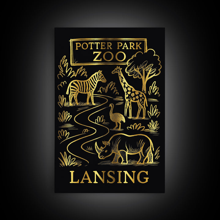 Lansing Michigan Travel Poster, Canvas Print, Gold Sketch Wall Art, Lansing Travel Art, Mid Century Wall Art, Travel Poster Art, Wall Art
