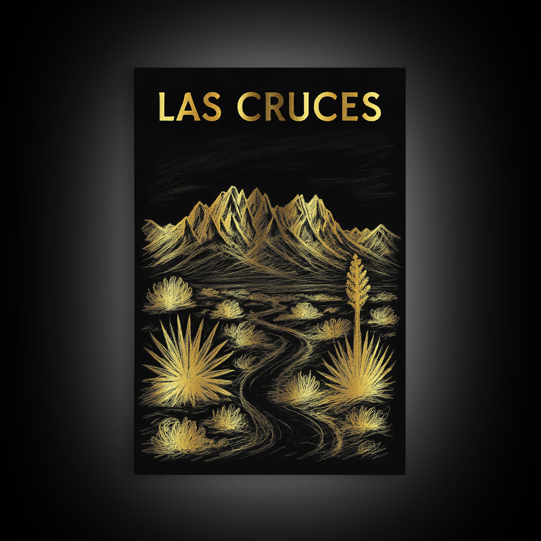 Las Cruces New Mexico Travel Poster, Canvas Print, Dark Background Poster Art, Las Cruces City Art, Living Room Wall Art, Travel Art Print