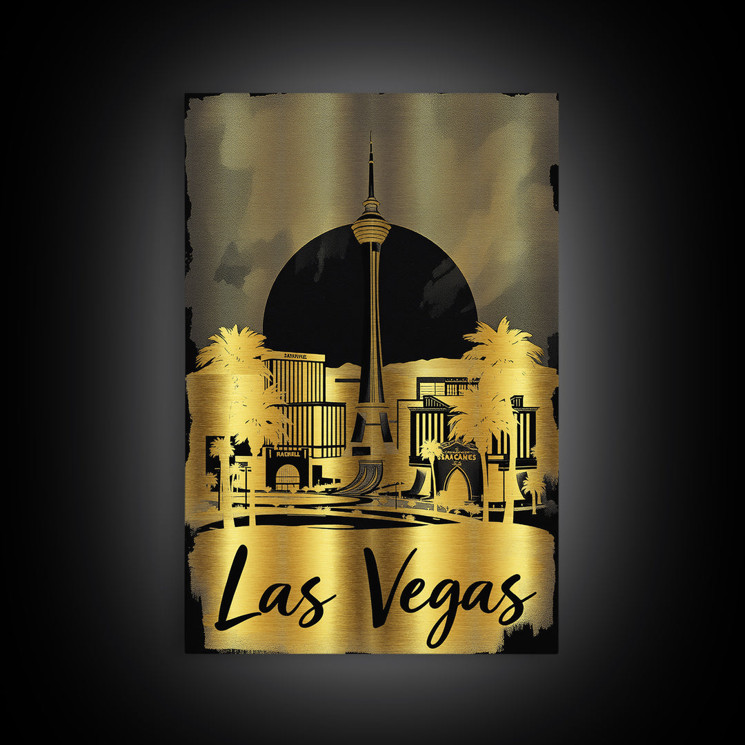 Las Vegas Nevada Travel Poster, Framed Canvas Print, Dark Background Poster Art, Las Vegas Poster Print, Eclectic Wall Decor, Fine Art Print