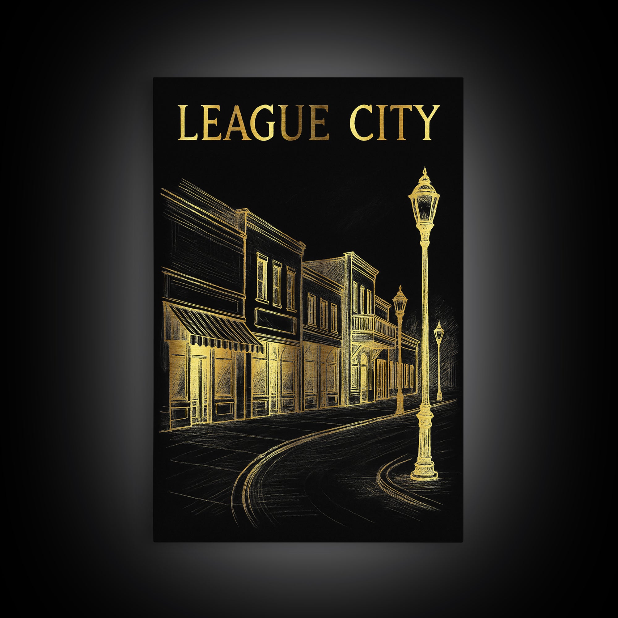 League City Texas Travel Poster, Canvas Print, Dark Background Poster Art, League City Poster Print, Mid Century Wall Art, Fine Art Print