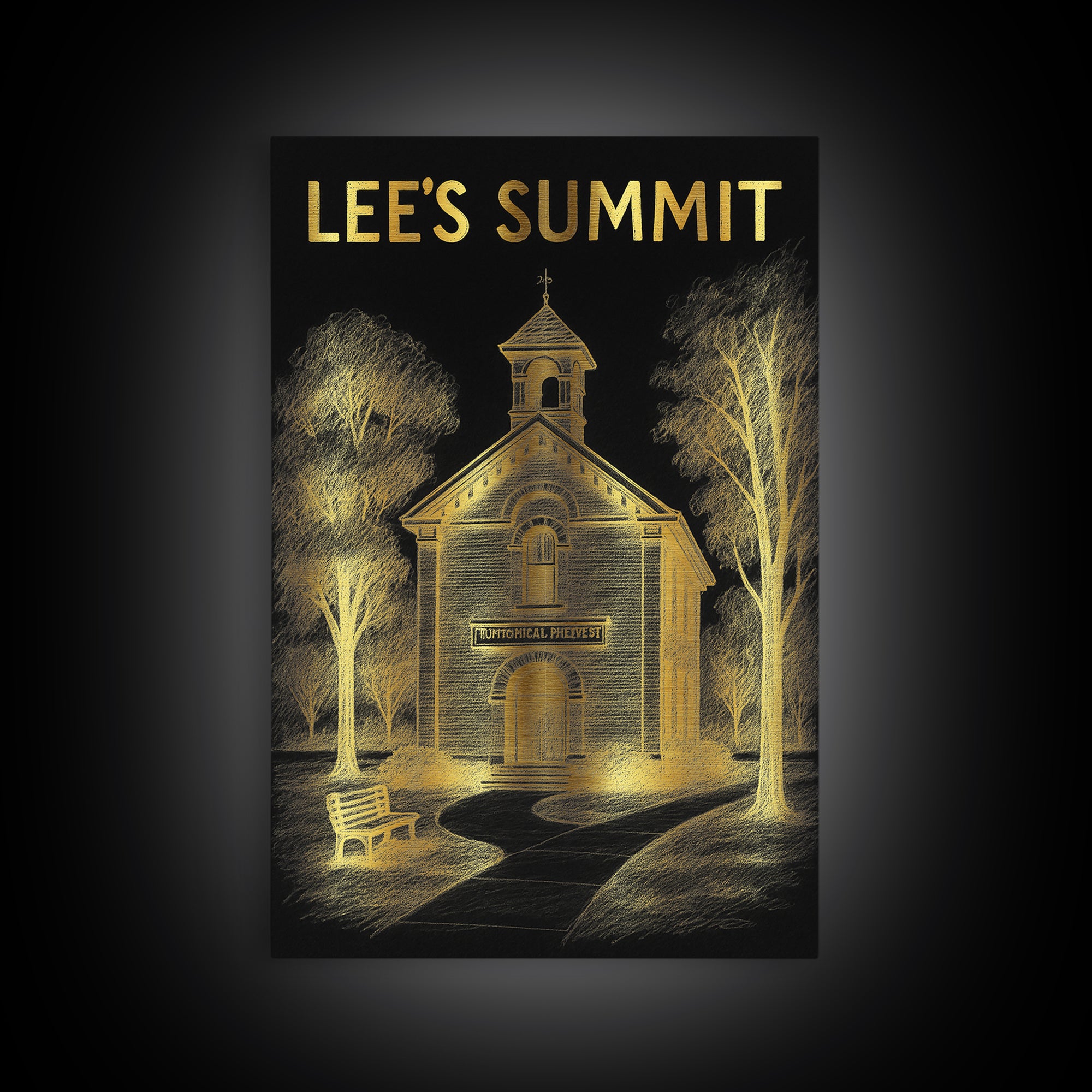 Lees Summit Missouri Travel Poster, Canvas Print, Black And Gold Line Art, Lees Summit Travel Art, Mid Century Wall Art, Eclectic Wall Decor