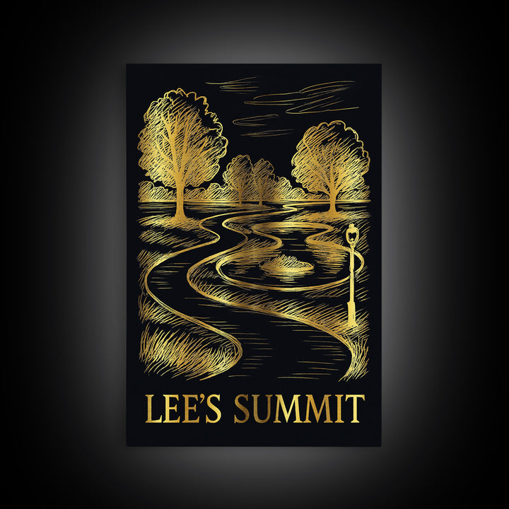 Lees Summit Travel Poster, Canvas Print, Dark Background Poster Art, Lees Summit Wall Art, Living Room Wall Art, Travel Art Print