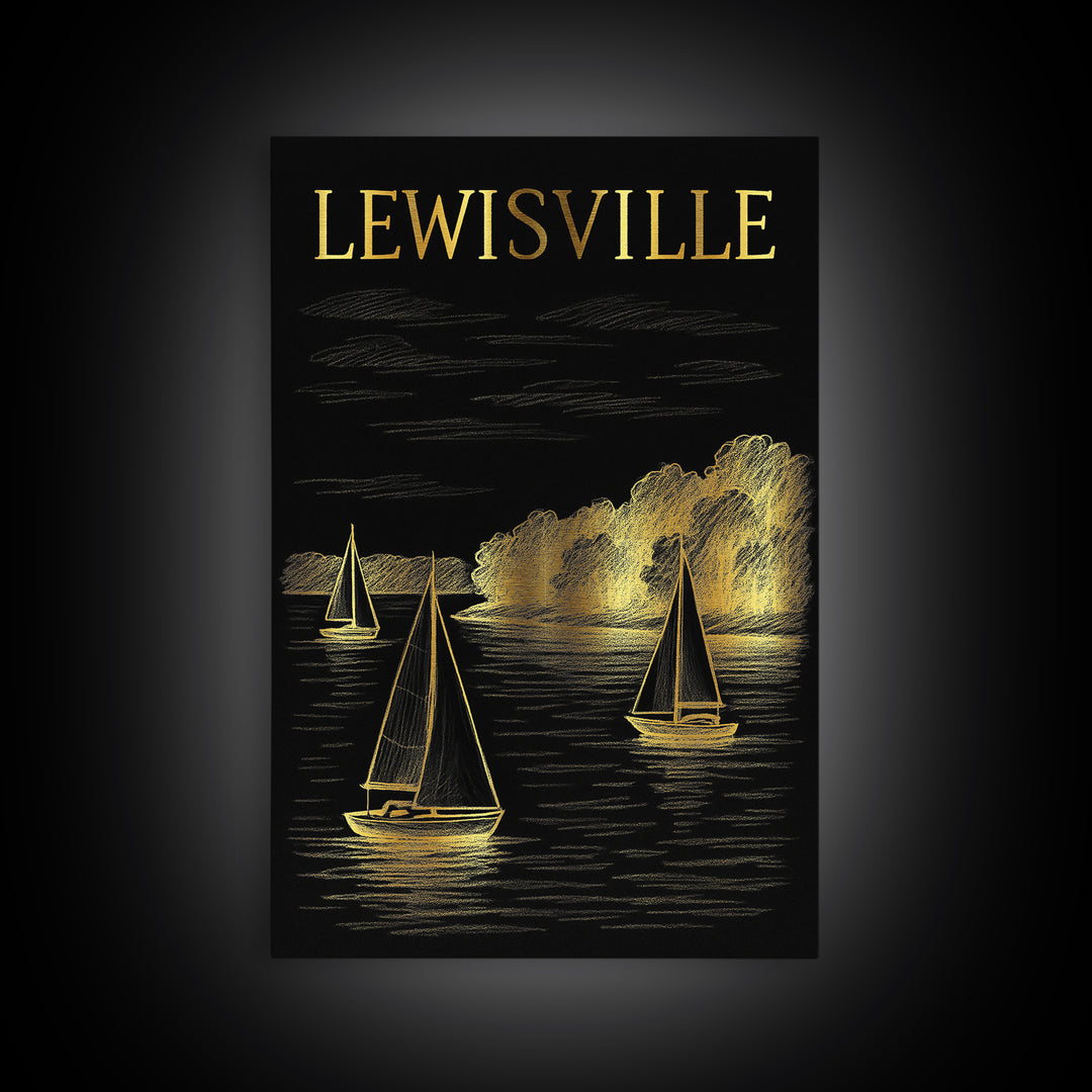 Lewisville Texas Travel Poster, Canvas Print, Gold Sketch Wall Art, Lewisville City Art, Vintage City Art, Travel Poster Set, Wall Art