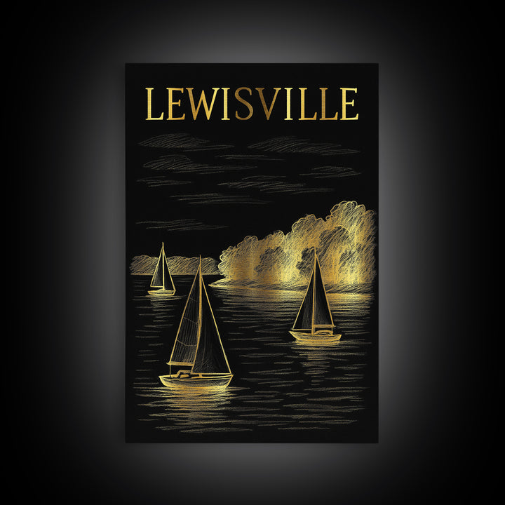 Lewisville Texas Travel Poster, Canvas Print, Gold Sketch Wall Art, Lewisville City Art, Vintage City Art, Travel Poster Set, Wall Art