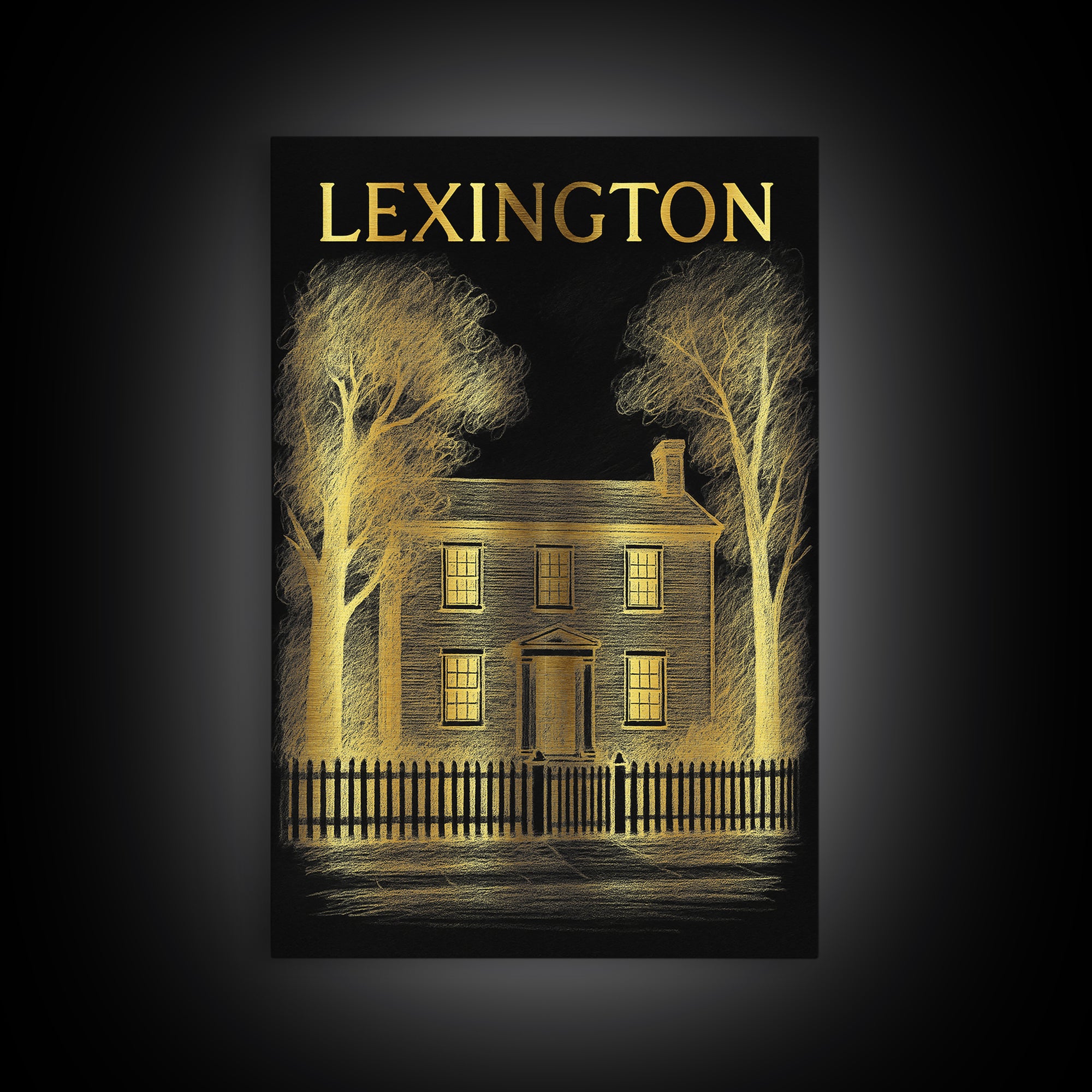 Lexington Kentucky Travel Poster, Framed Canvas Print, Dark Background Poster Art, Lexington City Art, Home Office Decor, Retro Travel Print