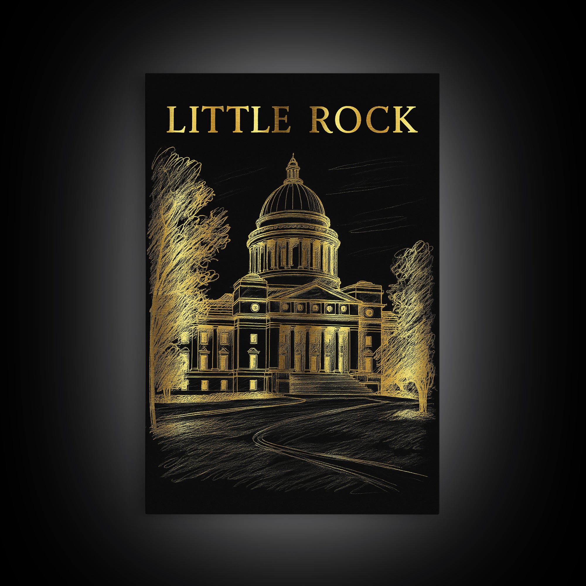 Little Rock Arkansas Travel Poster, Canvas Print, Dark Background Poster Art, Little Rock Travel Art, Retro Travel Print, Wall Art