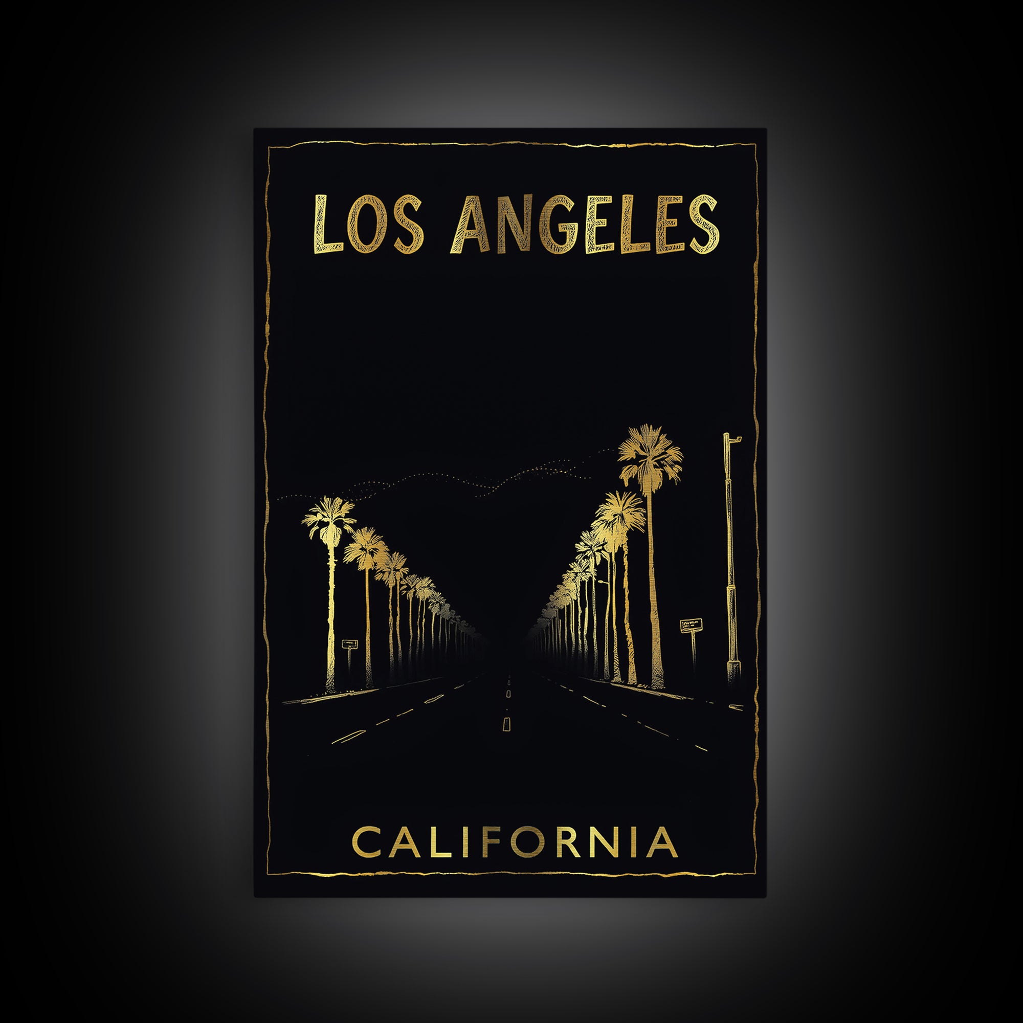 Los Angeles Travel Poster, Canvas Print, Gold Sketch Wall Art, Los Angeles City Art, City Art Print, City Travel Prints, Modern Wall Decor