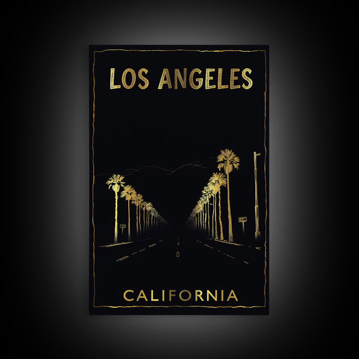 Los Angeles Travel Poster, Canvas Print, Gold Sketch Wall Art, Los Angeles City Art, City Art Print, City Travel Prints, Modern Wall Decor