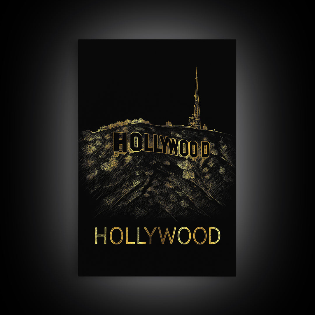 Los Angeles Travel Poster, Canvas Print, Gold Sketch Wall Art, Los Angeles Poster Print, Vintage City Poster, Retro Travel Print