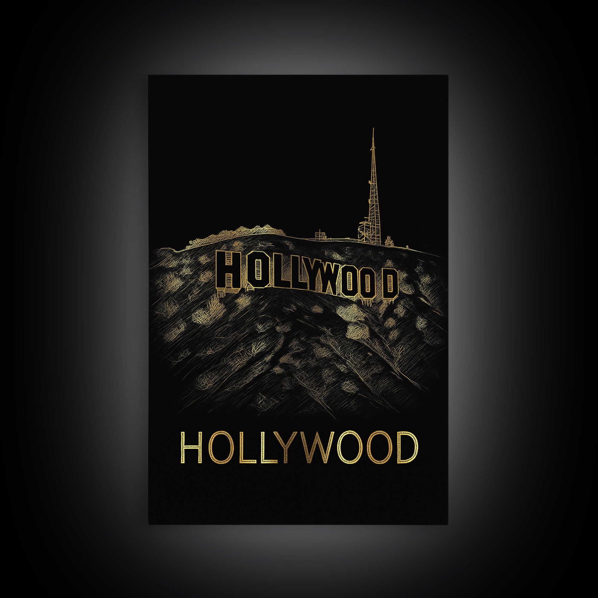 Los Angeles Travel Poster, Canvas Print, Gold Sketch Wall Art, Los Angeles Poster Print, Vintage City Poster, Retro Travel Print
