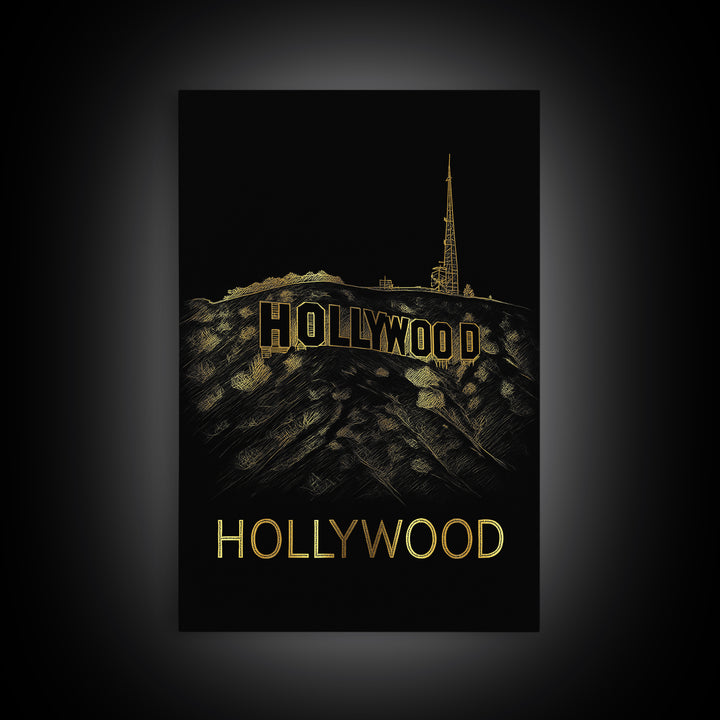 Los Angeles Travel Poster, Canvas Print, Gold Sketch Wall Art, Los Angeles Poster Print, Vintage City Poster, Retro Travel Print