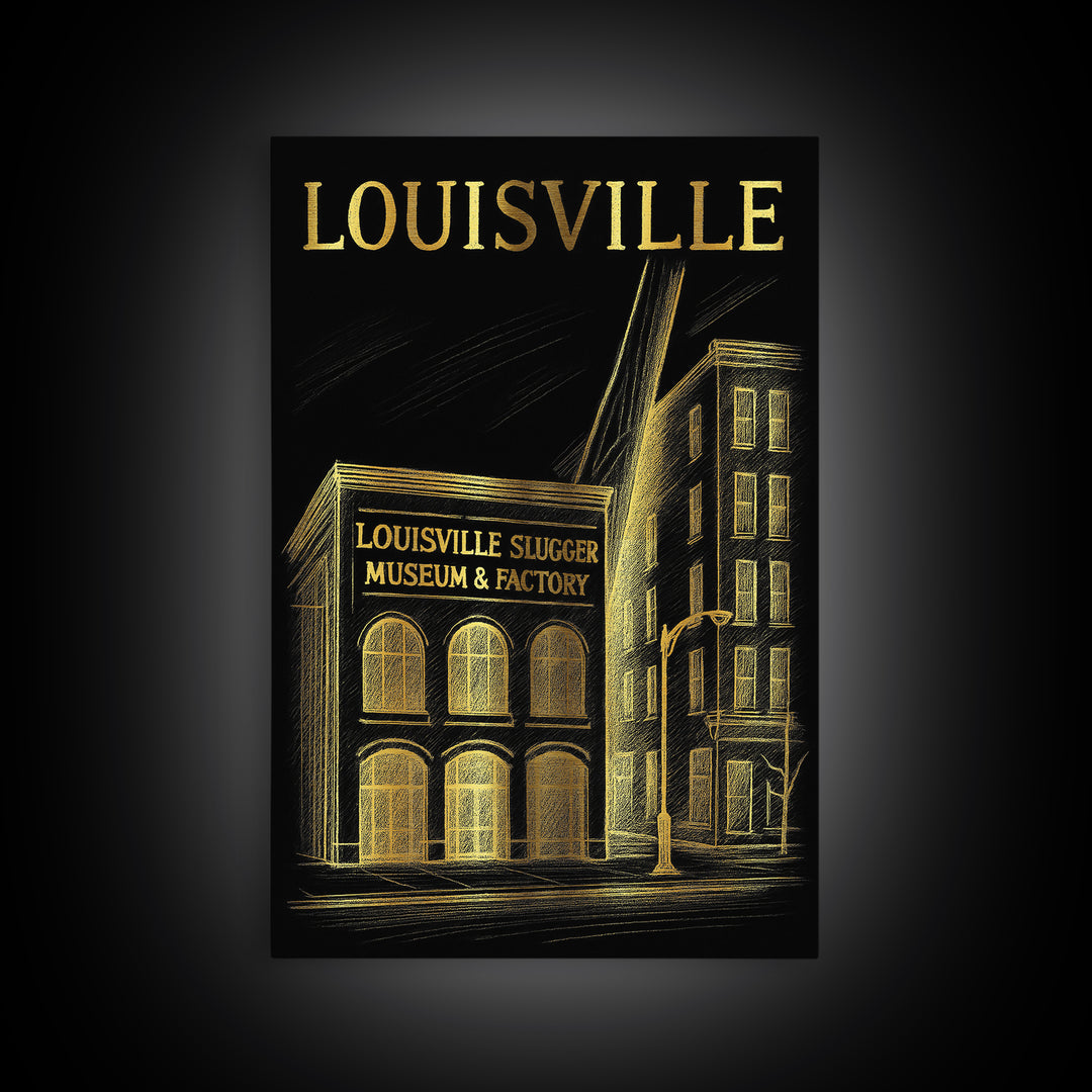 Louisville Kentucky Travel Poster, Canvas Print, Dark Background Poster Art, Louisville Poster Print, Home Office Decor, Wall Art