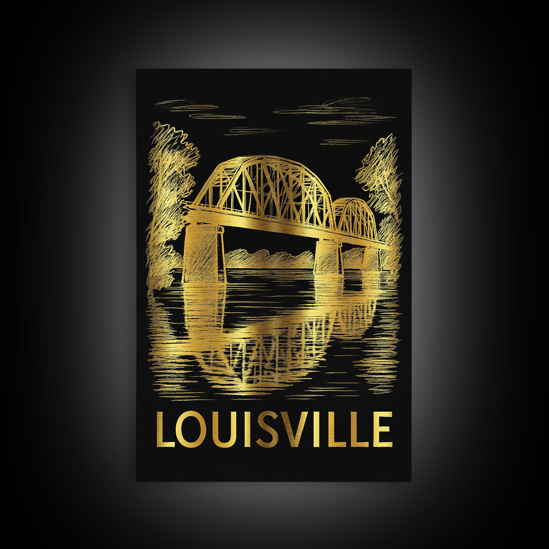 Louisville Travel Poster, Canvas Print, Black And Gold Line Art, Louisville Art Print, Travel Poster Art, Living Room Wall Art