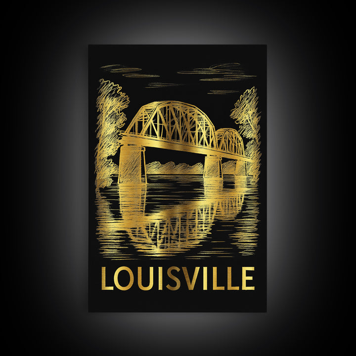 Louisville Travel Poster, Canvas Print, Black And Gold Line Art, Louisville Art Print, Travel Poster Art, Living Room Wall Art