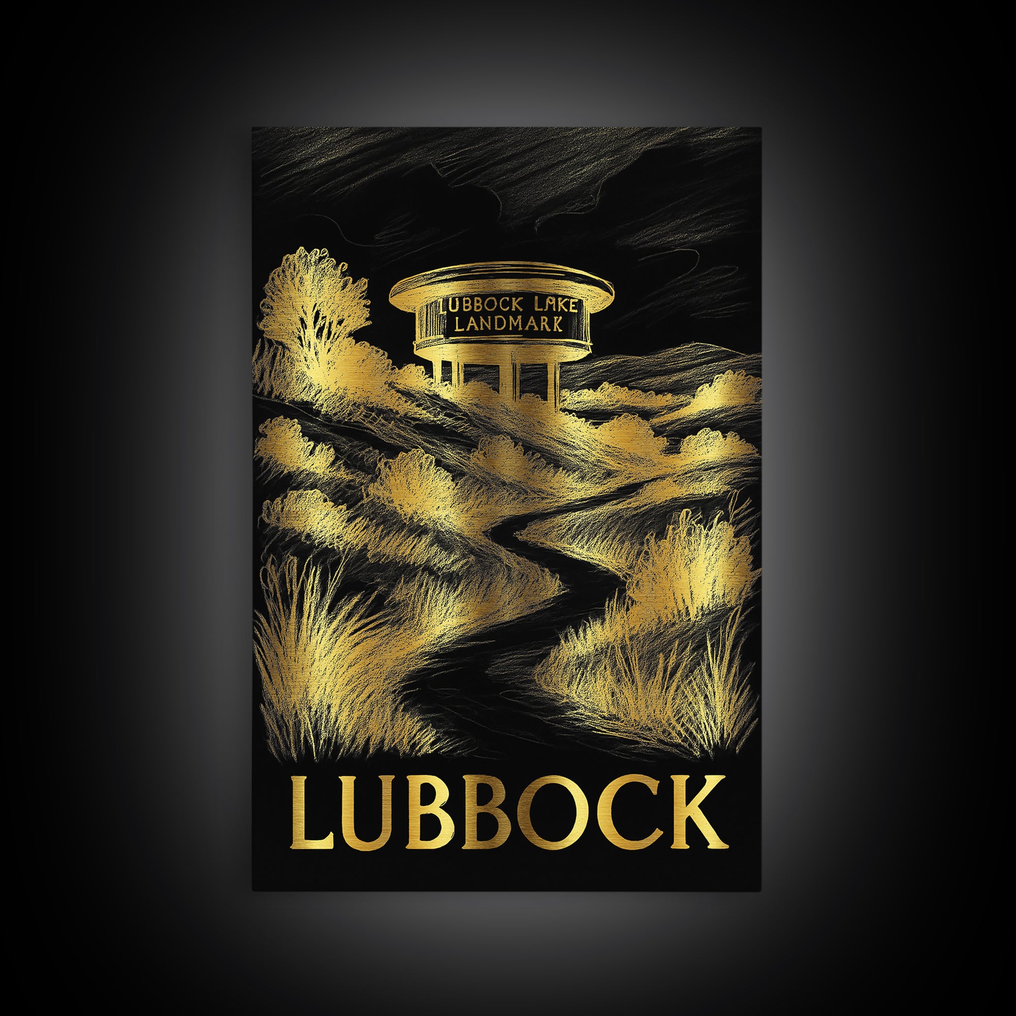Lubbock Travel Poster, Canvas Print, Dark Background Poster Art, Lubbock Travel Art, Vintage City Art, Gift For Travelers, Fine Art Print
